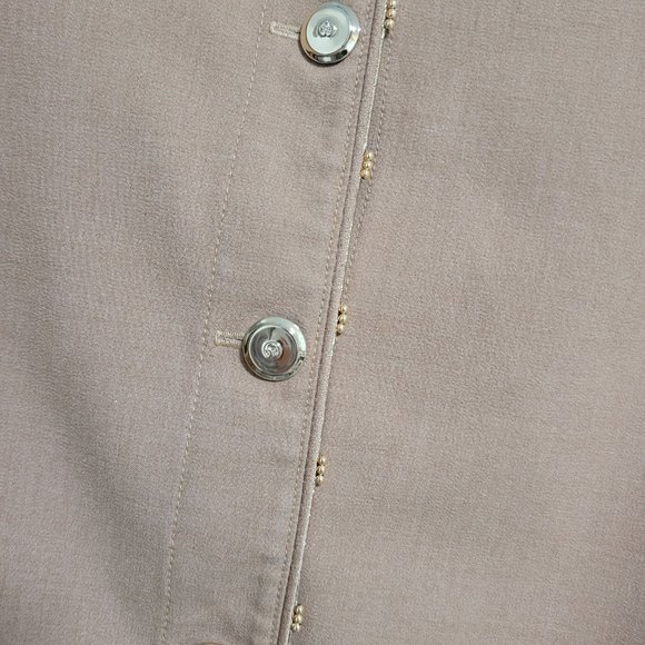 St. John Sport By Marie Gray Tan Gold Buttons Trim Shoulder Pads Blazer Small - Picture 2 of 7